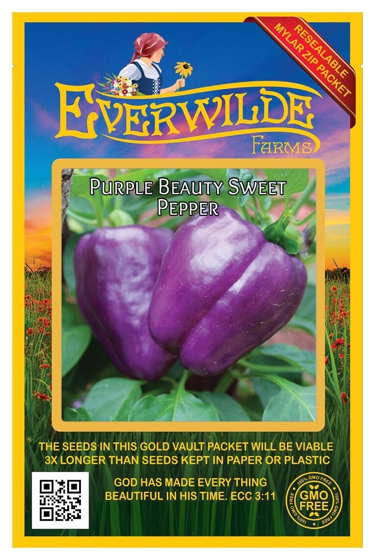 1 Oz Purple Beauty Sweet Pepper Seeds – Everwilde Farms Mylar Seed Packet