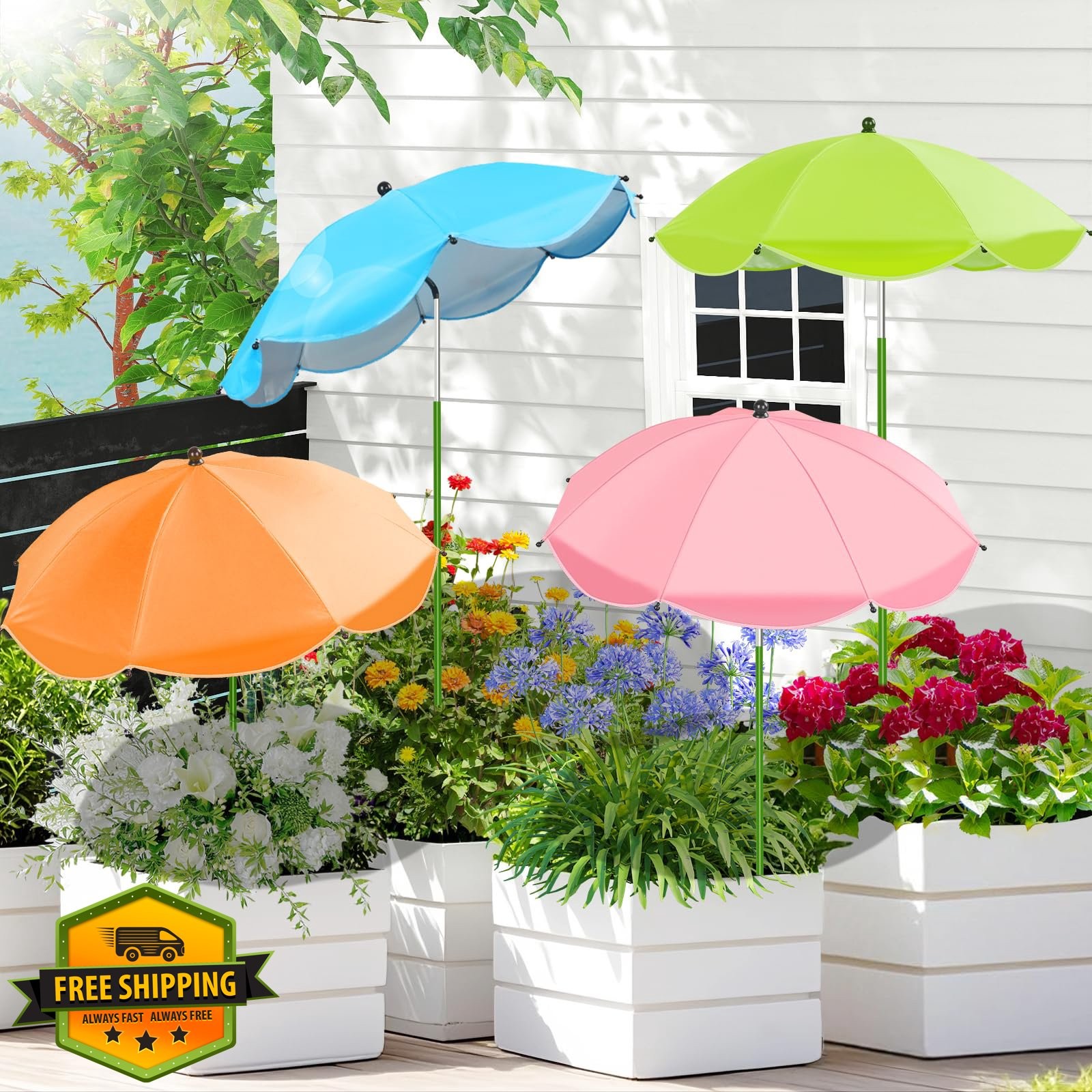 MJZ 4 Pack Plant Umbrellas Pink Blue Green Orange